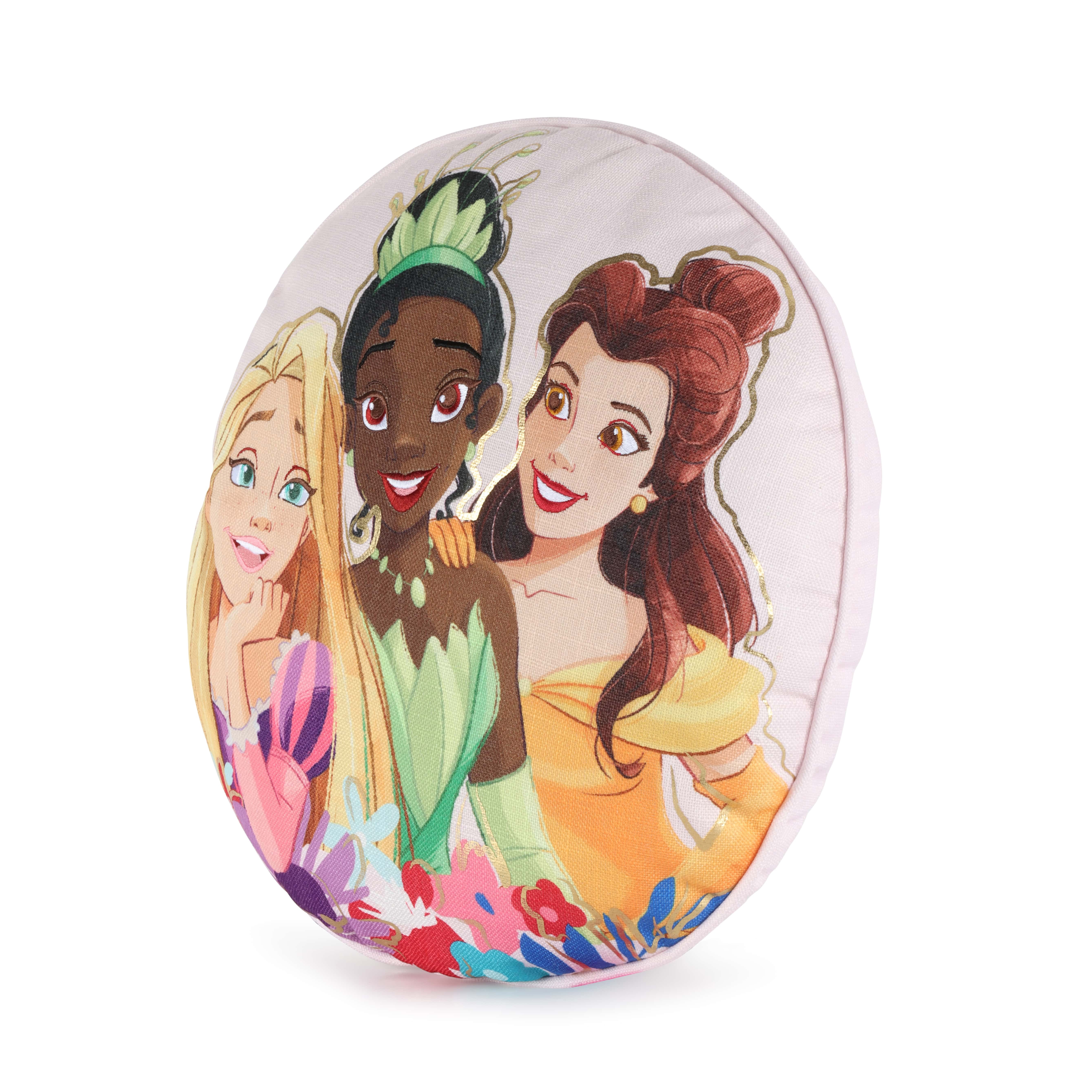 Princess Floral Gardens 14in Round Decorative Pillow, Polyester, Pink, Disney