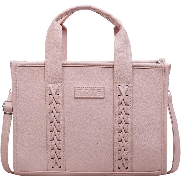 Sunyuer Women Vintage Braided Detail Tote Handbag, PU Leather Small Work Commuter Shoulder Purse, Fashion Portable Top Handle Bag with Detachable Adjustable Crossbody Strap