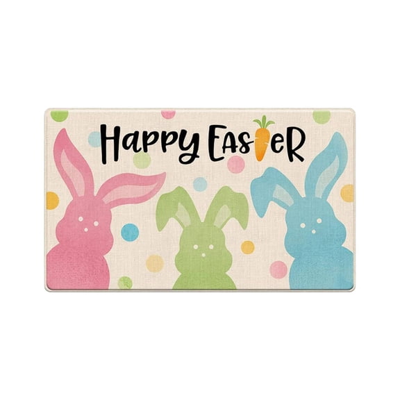 Happy Easter Bunny Print Door Mat, Absorbent Oil & Stain Resistant Floor Mat, Holiday Bathroom & Home Decor, 15.75×23.62 inch