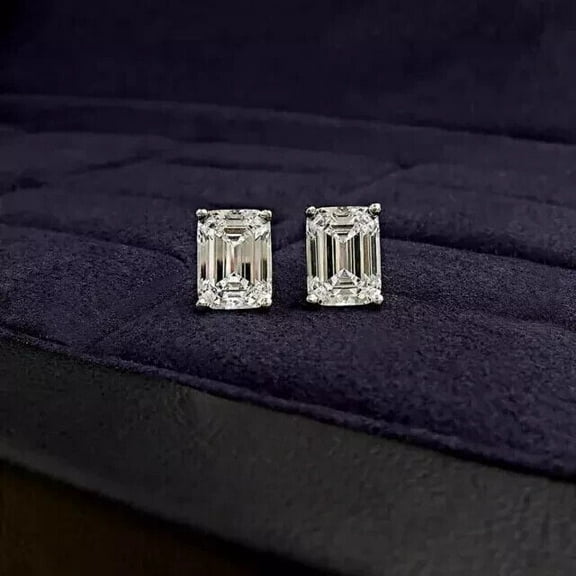2Ct Emerald Cut Lab Created Diamond Solitaire Stud Earrings 14k White Gold Plated Sterling Silver