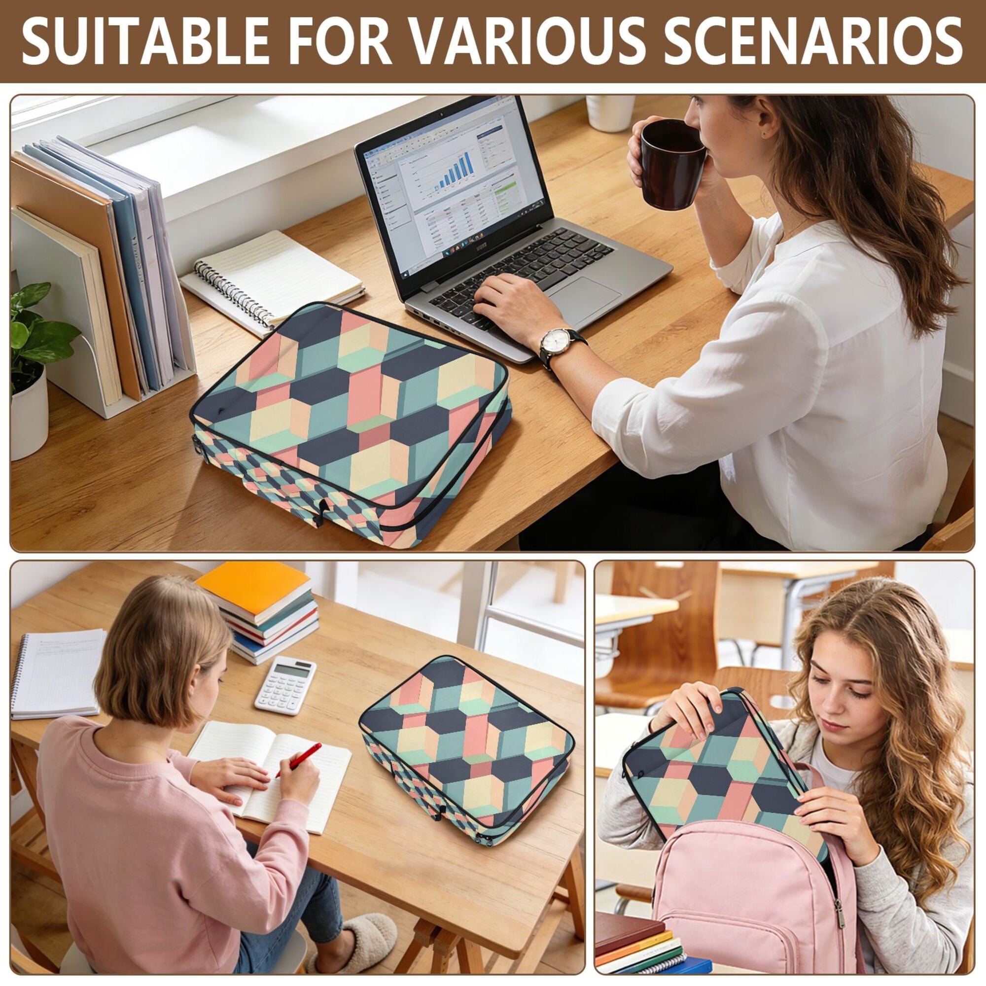 FORMRS Accordion File Folder A4 Size 7-Pocket Expanding Document Organizer Bag with 3 Ring Binder, Pink Cubes