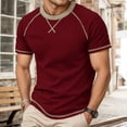 thumbnail image 2 of FINALGANG Mens Solid Color Crew Neck Short Sleeve Contrast Stitch Raglan TShirt For Casual Daily Wear Weekend Gatherings Outdoor Casual Activities Red XXL, 2 of 7