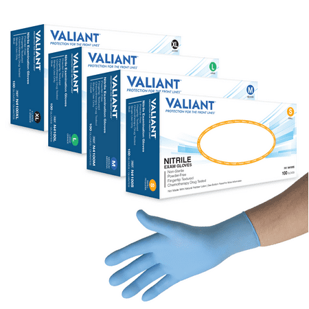 

Valiant N4100 Nitrile Exam Gloves Single Use Only Fingertip Textured Blue 100 Per Box 1 Box of Each Size Small Medium Large and Extra Large