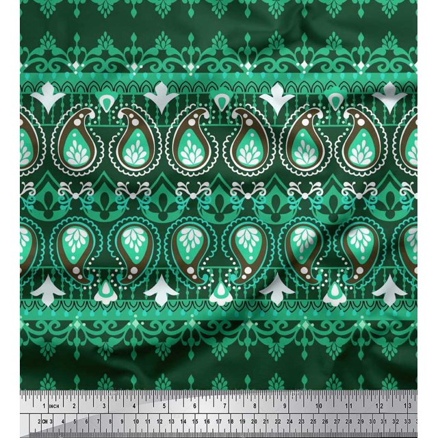 Soimoi Polyester Crepe Fabric Damask & Paisley Ethnic Print Sewing Fabric Yard 42 Inch Wide