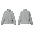 thumbnail image 4 of WIZUTIZ Women's Solid Color Zip Up Stand Collar Sweatshirt Jacket Elastic Cinched Waist Long Sleeve Casual Sporty Outerwear with Pockets, 4 of 8