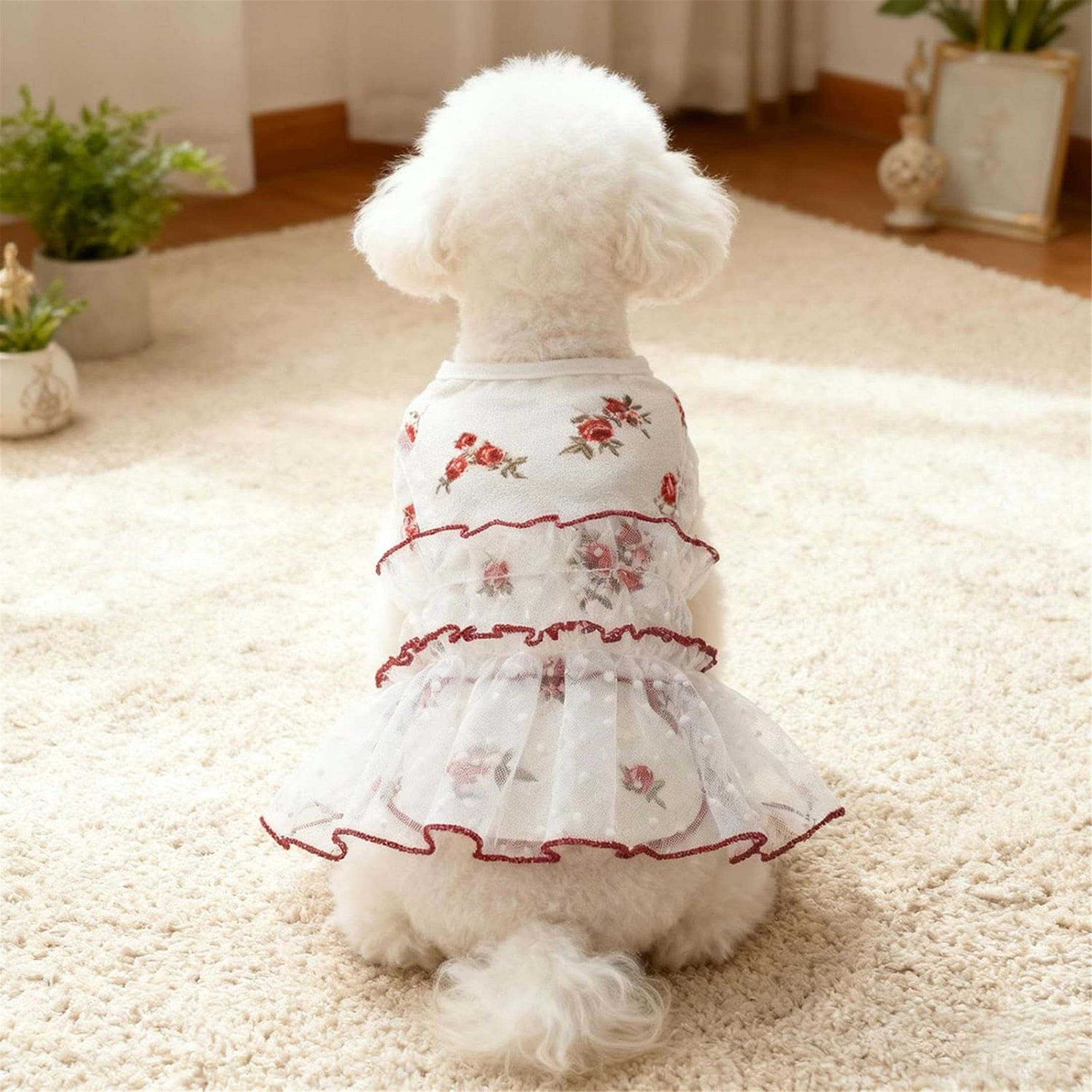 HQREA Floral Dog Dress for Summer Small Dogs Clothes Girl Puppy Cats Tulle Tutu Skirt Female Pet Birthday Holiday Outfits