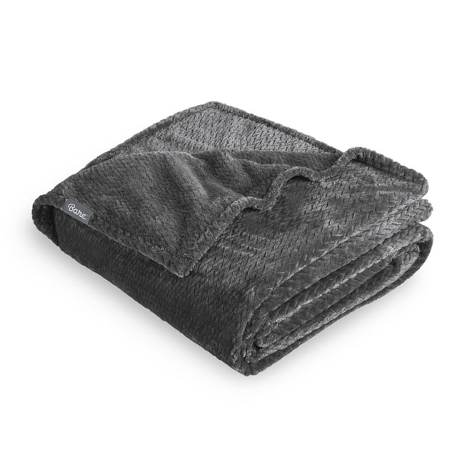 Bare Home Couverture Texturée en Molleton Microplush - 300 G/m2 - Microfibre Duveteuse - Douce et Moelleuse - Grand Lit/queen, Gris