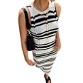 thumbnail image 3 of Seyurigaoka Women's Elegant Fashion Knitted Tank Dress Bodycon Crochet Long Dress Summer Strip White Sundress Beach Holiday Streetwear, 3 of 9