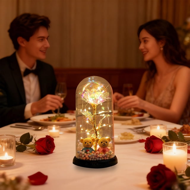 Uuiauoio LED Rose Light Eternal Flower in Glass Dome Battery Operated Flower Night Light, Romantic Home Office Desktop Decor, Perfect Birthday/Christmas/Valentine's Day for Women Mom Wife Grandma Her