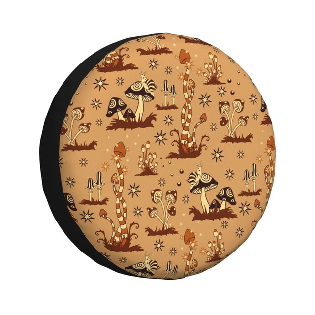 Fotbe Brown Mushrooms Funda de Llanta de Repuesto con Estampado, Engrosada, Ajuste Universal para Jeep, Remolque, RV, SUV, Camión-14 inch