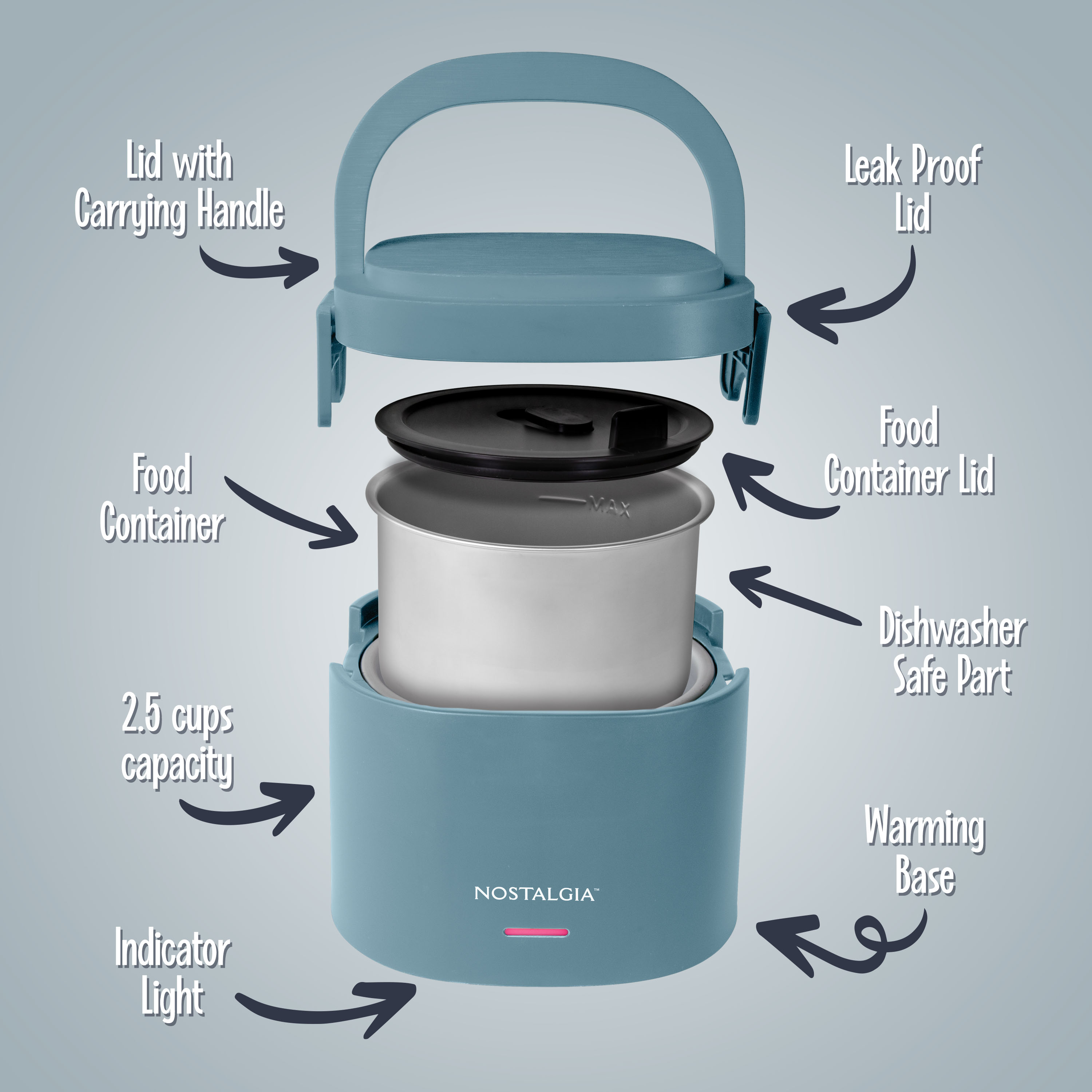 Nostalgia 20 oz. Portable Heated Lunch Box, Blue
