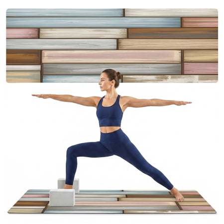Yoga Mat Blue Wood Grain Yoga Mats with Strap & Shortage Bag Non Slip Workout Mats Absorbent Cushion Pad Brown Rustic Vintage Wooden Exercise Mat for Yoga Pilates Stretching Home Gym 72 x24