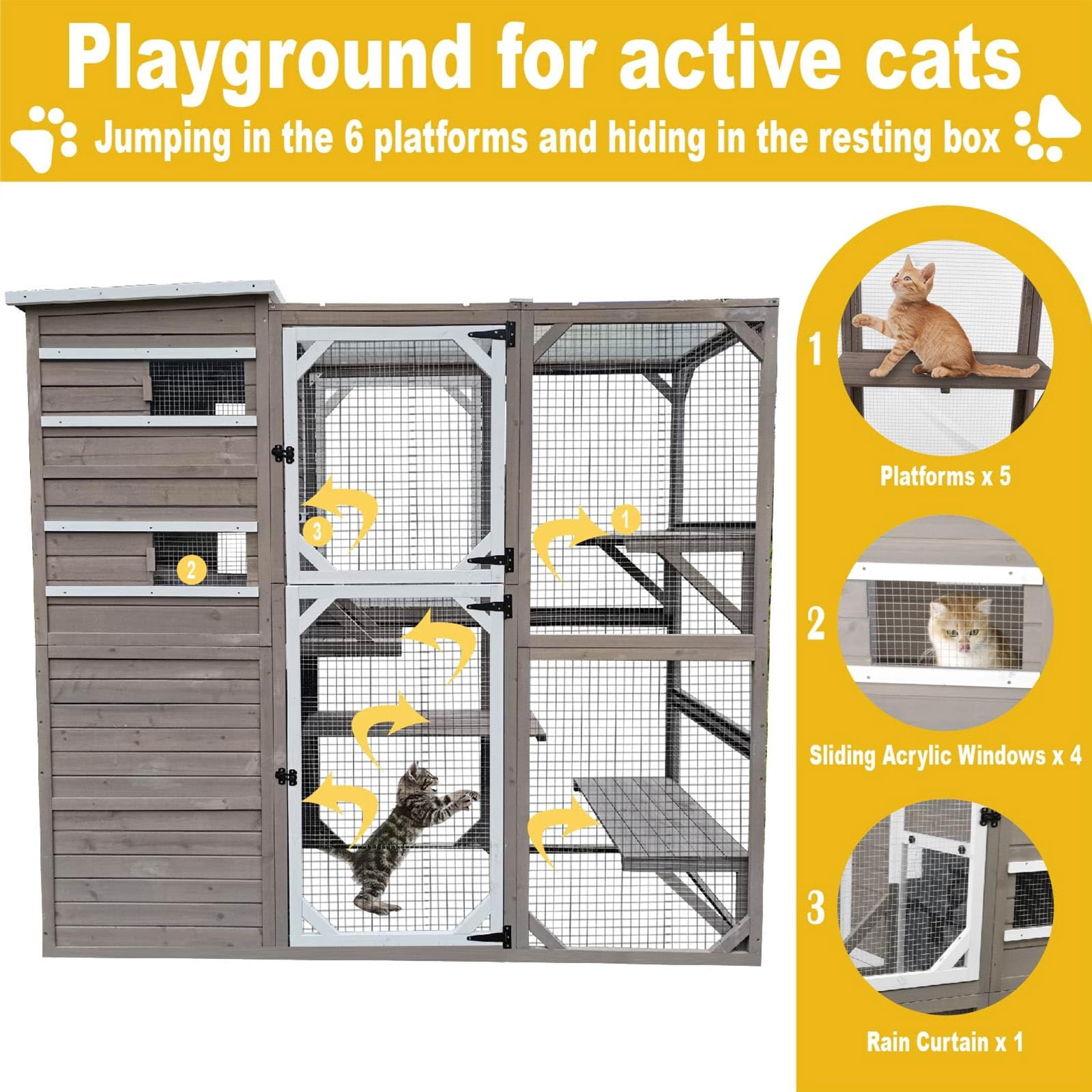 Gowoodhut Catio Cat Enclosures Outdoor Wooden Weatherproof Cat House, Indoor Compatible