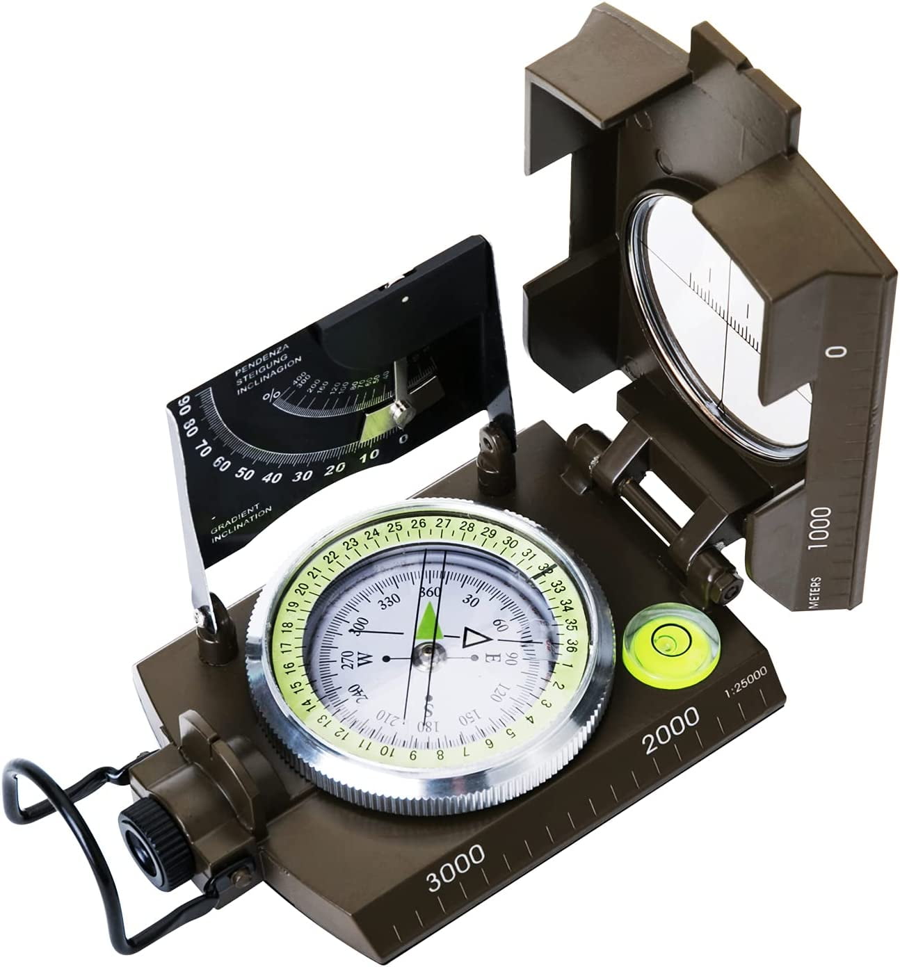 Multifunctional Military Compass with Inclinometer, Sighting, Optic