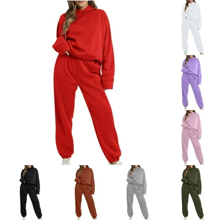 VBTAPA Womens 2 Piece Casual Tracksuit Oversized Hoodie Sweatsuit Solid Long Sleeve Hooded Sweatshirt and Matching Sweatpants Set Loose Comfy Loungewear Sets Back to College Deals Pink XXL