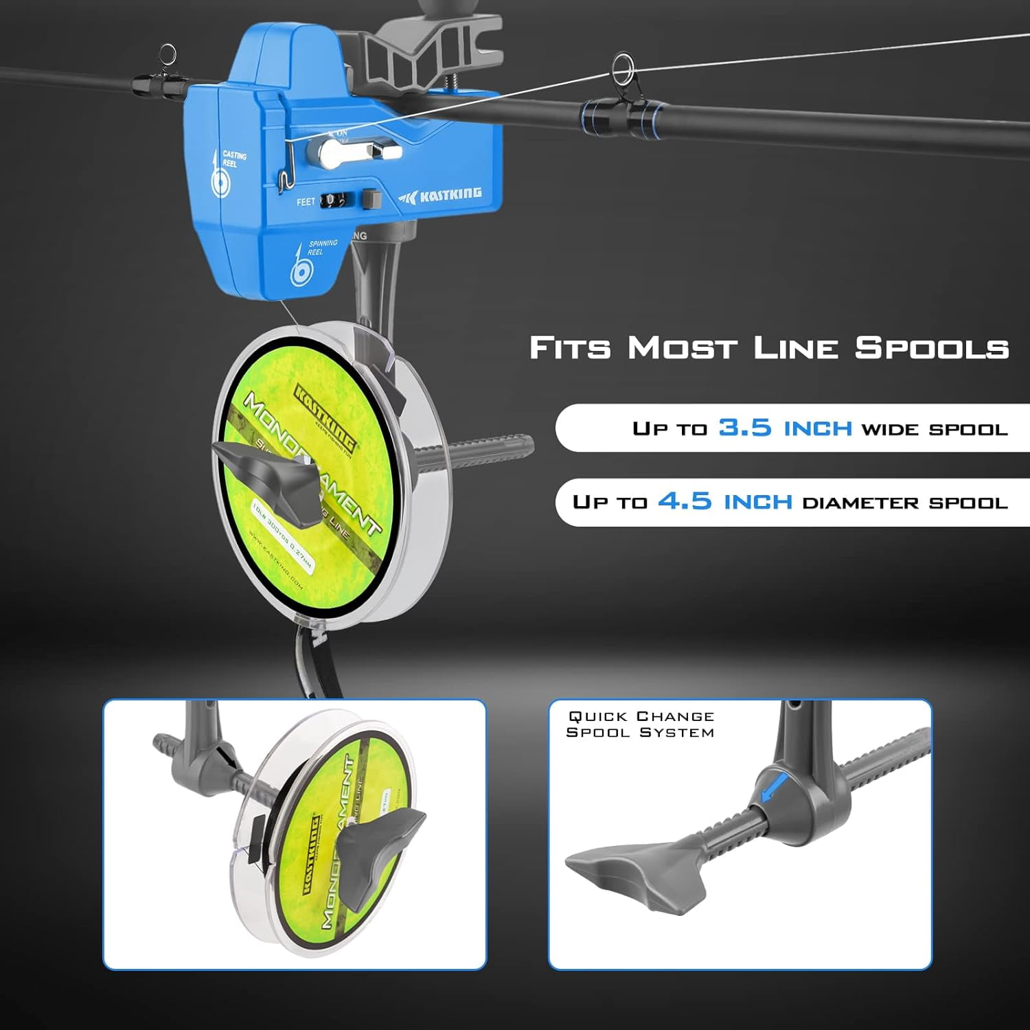 KastKing Fishing Line Spooler & 5’’ Braid Scissors - W/Line Counter, Patented Accessories - No Line Twist, Fishing Gears-Kalibrate