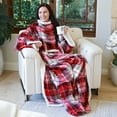 thumbnail image 3 of Sherpa Wearable Blanket with Sleeves & Foot Pockets for Adult Women Men, Comfy Snuggle Wrap Sleeved Throw Blanket Robe, Gift Idea, Plaid, 75" x 53", 3 of 7