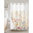 thumbnail image 6 of No Hook Shower Curtain with Snap in Liner, Vintage Watercolor Garden Flower Waterproof Bath Curtain Double Layers with See Through Top Window, Country Blossom Floral Flax Shower Curtains 60x72in, 6 of 9