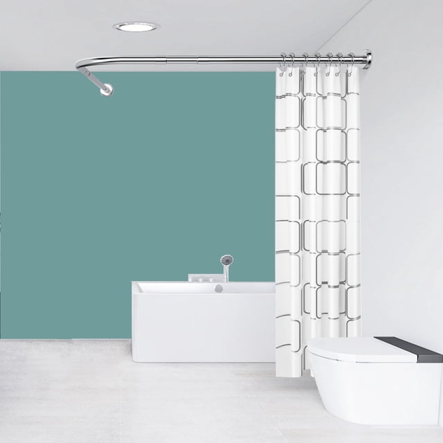 Misounda Tringle de Rideau de Douche, Tringle de Rideau de Douche d'Angle en L Réglable, Installation Sans Perçage en Acier Inoxydable 35.5 Pouces-47.2"x35.5 Pouces-47.2 Pouces avec 24 Anneaux de Douche, pour Salle de Bain, Baignoire, Magasin de Vêtements Etc