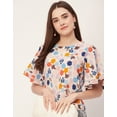 thumbnail image 5 of Moomaya Printed Tops For Women, Lace Flutter Sleeve Viscose Casual Top, 5 of 9