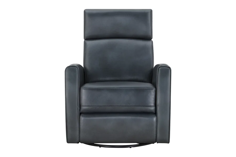 Spruce & Spring Premium Genuine Leather Power Swivel Glider Recliner With Dual Armrests 1 Piece Indoor Use Blue Fabric