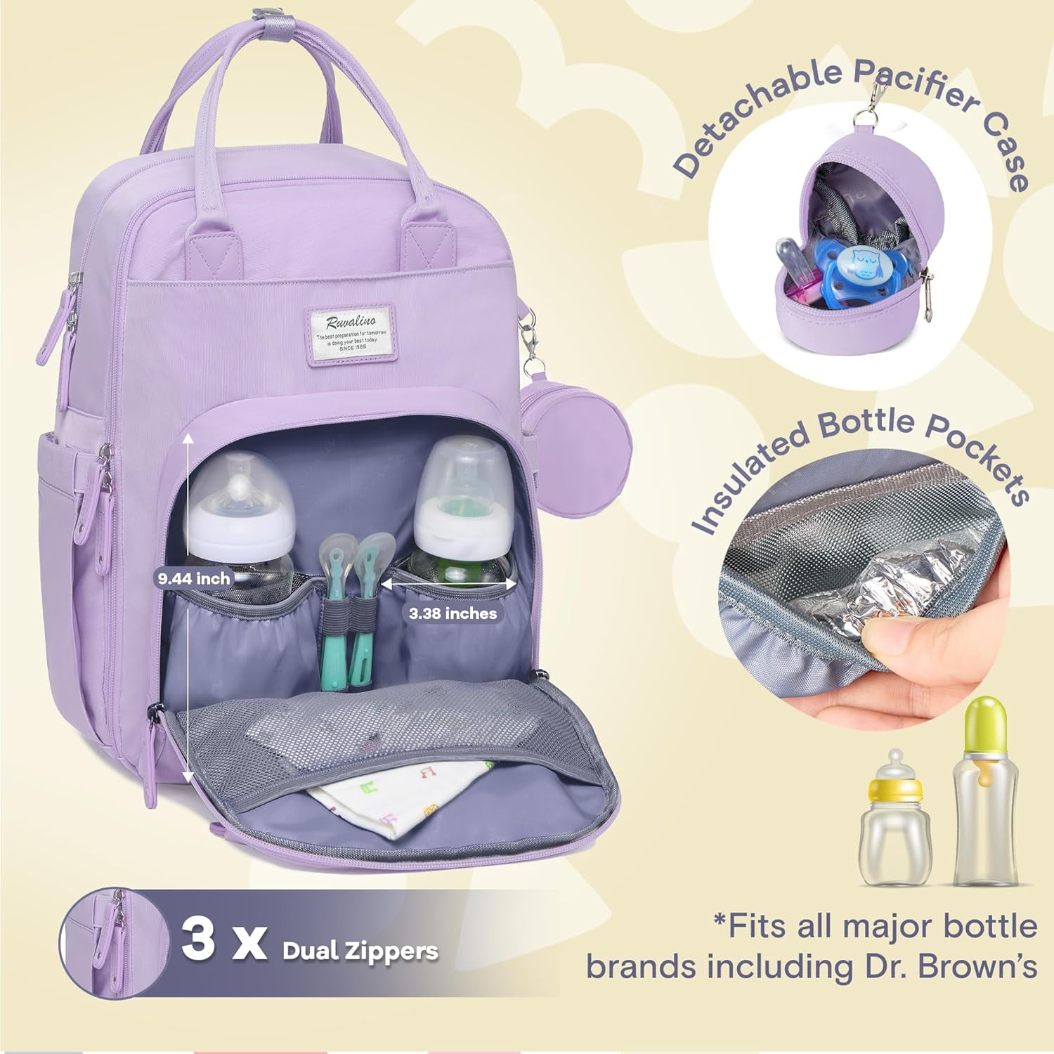 Ruvalino Multifunction Diaper Bag Backpack, Waterproof Baby Travel Bag for Newborns, Infants, and Toddlers, Taro Purple