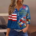 thumbnail image 2 of Women's 250th Anniversary USA Shirt Patriotic American Flag Print V-Neck Button 3/4 Sleeve T-Shirt, 2 of 6