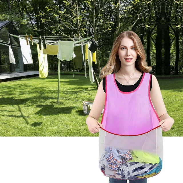 Clearance! Portable Clothes Drying Apron Laundry Apron with Pouch for Clothes Cloth Bib with Large Pocket Purple
