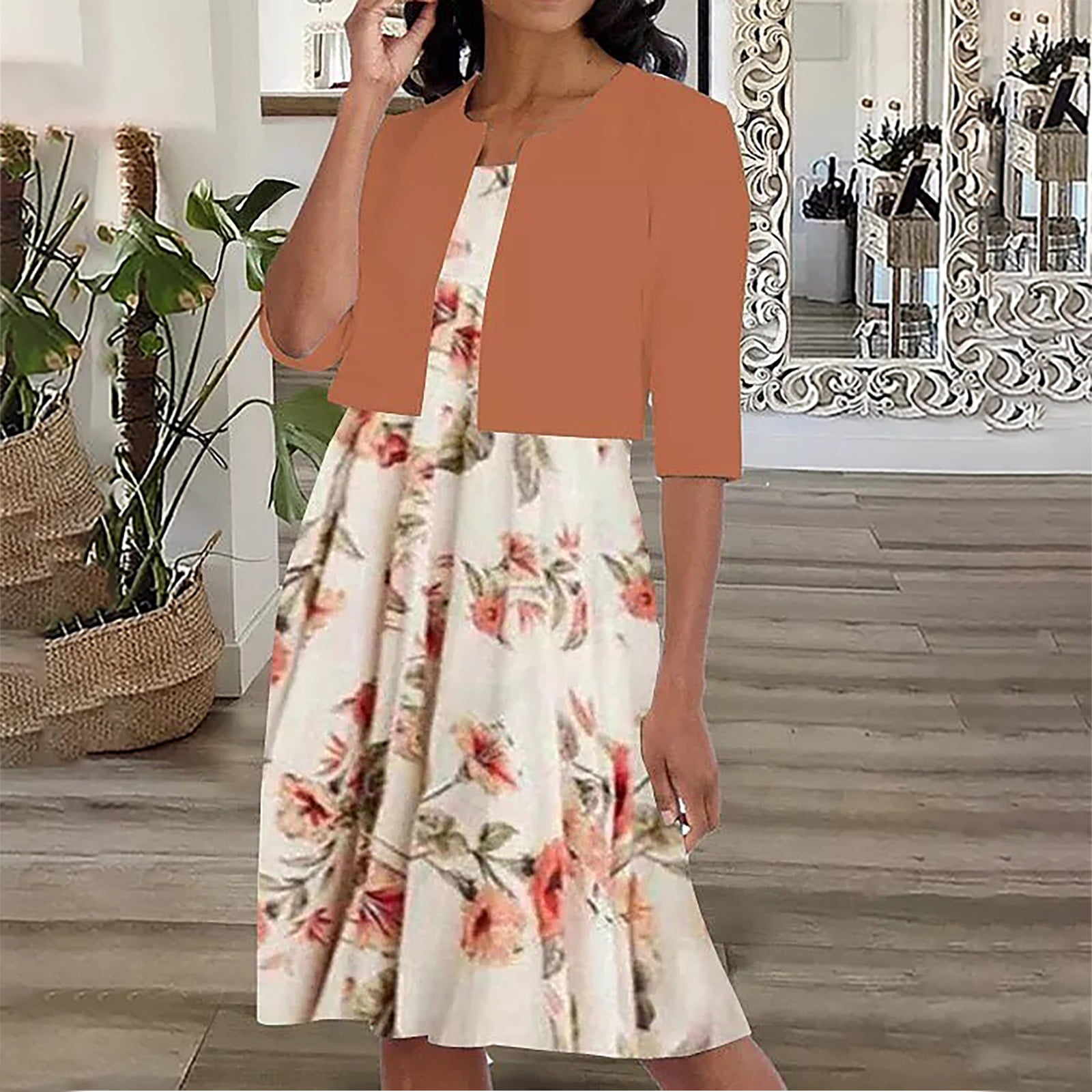 Cotonie Two Piece Women s Summer Dress Printed Round Neck Elegant