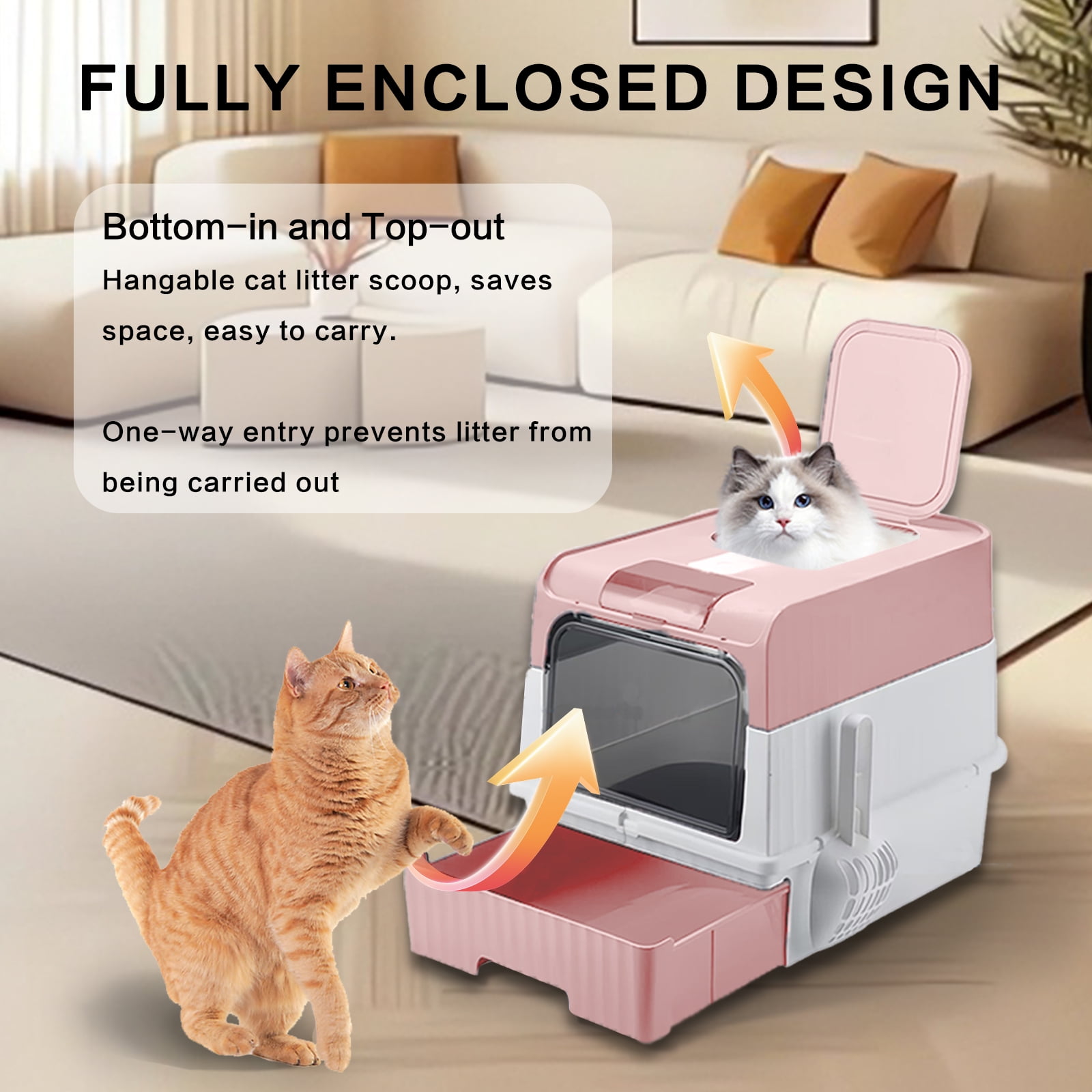 Collapsible Portable Cat Litter Box - 2-in-1 Enclosed/Semi-Enclosed, Up to 15 lbs Cats