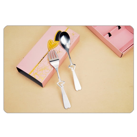 Raindrops 2-Piece Heart Shaped Silverware Set with Fork and Spoon for Serving and Dining