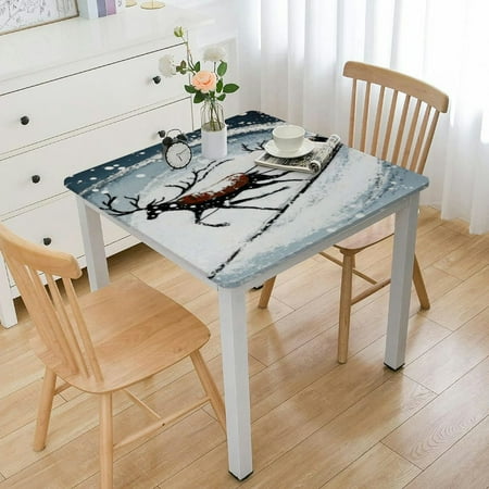 

nygtbtfer Christmas Square Fitted Tablecloth Santa Elastic Edge Decorative Table Cover Washable Table Clothes for Family Holiday Party Use Fit for Square Table 36 *36