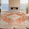 thumbnail image 2 of Design&I 5'x7' Washable Area Rug Flatweave & Daily Traffic Ready Orange Terracotta Burnt Print Ornamental Border Vintage Retro for Guest Room, Lounge, Apartment, 2 of 7