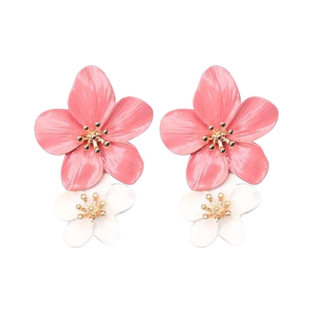 Moda Nueva Pendientes Europea y Personalidad Tendencia Color Doble Capa Flor Studs Dulce Pendientes