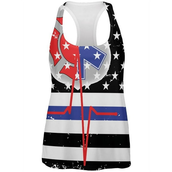 EMS EMT Firefighter Thin Blue Lives Line Flag All Over Womens Work Out Tank Top Multi LG