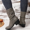 thumbnail image 4 of HEWUQI Women's Mid Calf Boots Leather Pointed Toe Ruched Low Block Heels Comfortable Boho Retro Casual Party Winter Dressy Shoes Gray Size 6.5, 4 of 7