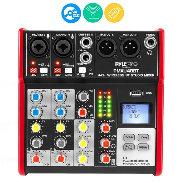 PYLE PMXU48BT 4Ch. Bluetooth Studio Mixer Pro Audio Digital DJ
