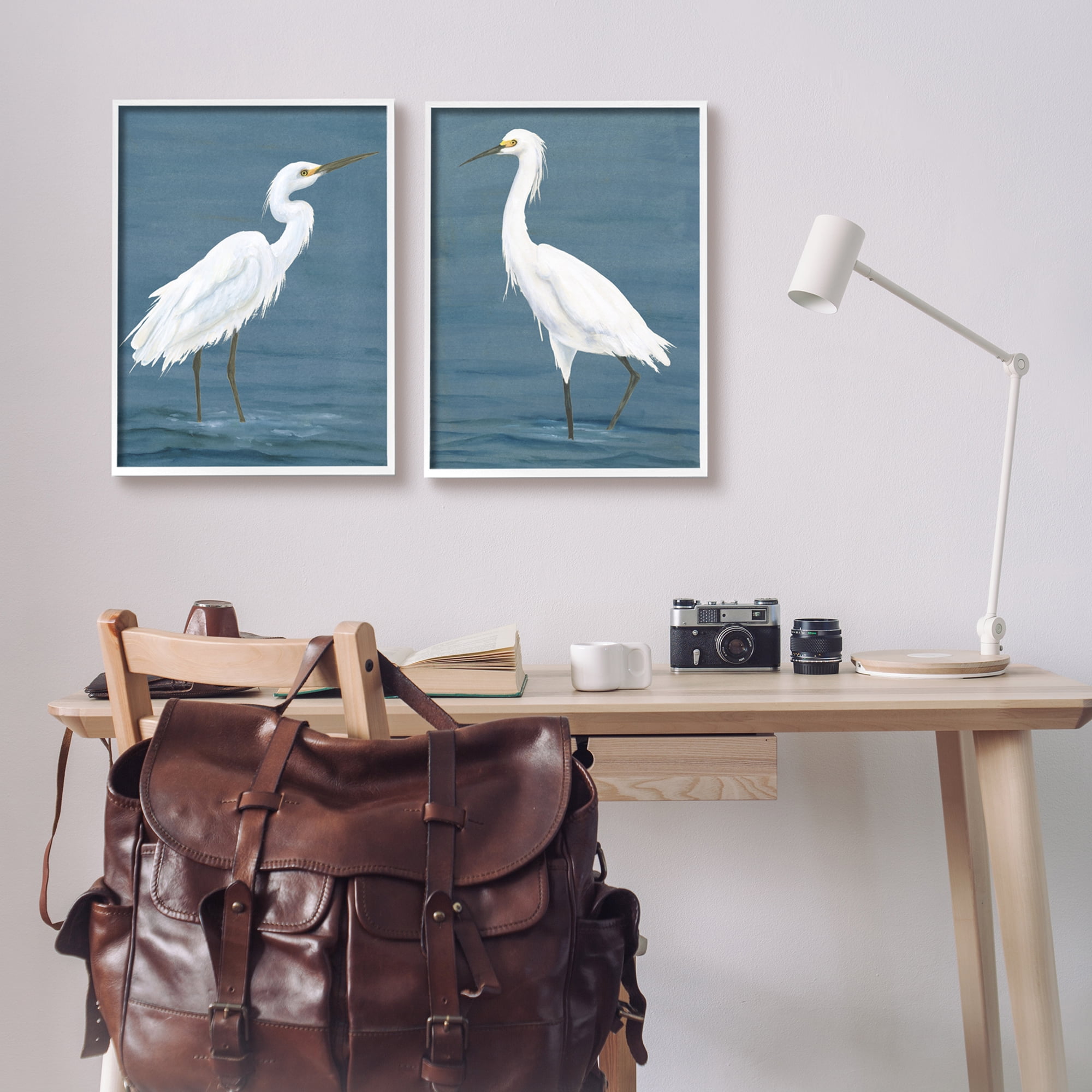 Stupell Industries White Egrets on Shore Animals & Insects Painting White Framed Art Print Wall Art, 16 x 20