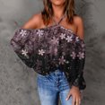 thumbnail image 2 of Camisas Para Mujer Flores Estampado Cuello en V Manga Larga Halter Erógeno Hombro Camiseta Casual Tops Blusa Odeerbi ODB125053, 2 of 5