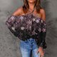 thumbnail image 2 of Mujeres Flores Impresión Cuello en V Manga larga Halter Sexy Fuera del hombro Camiseta Casual Tops Blusa Fridja  czfsfas4508, 2 of 5