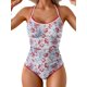 thumbnail image 1 of Traje de baño de una pieza Eomenie Tummy Control con estampado floral rojo fruncido, 1 of 4