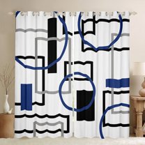 Manfei Steel Blue Geometric Blackout Curtains Set of 2 (52x84 Each), Square Rectangle Window Curtains, Abstract Ombre Curtains and Drapes, Curtains and Drapes Bedroom Decor