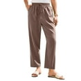 thumbnail image 3 of Brown Womens Sweatpants Women's Cotton Linen Straight Leg Pants Elastic Drawstring Casual Trousers with Pockets Summer Beach Pants Casual Pants Women, 3 of 6