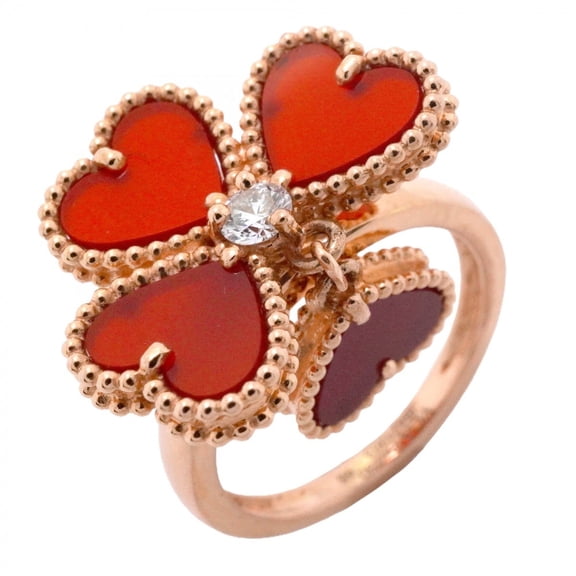 Pre-Owned Van Cleef & Arpels Sweetheart Ring, 1PD (18K Pink Gold), Diamond, Carnelian Red, Size...