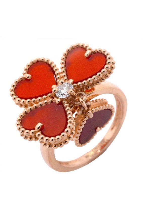 Pre-Owned Van Cleef & Arpels Sweetheart Ring, 1PD (18K Pink Gold), Diamond, Carnelian Red, Size...