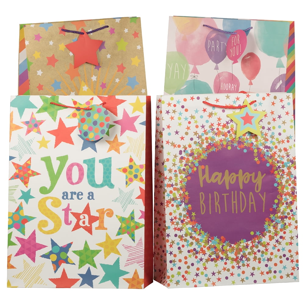JAM Birthday Gift Bag Assortments, Jumbo, 13 x 18 x 5, Stars, 12 Bags