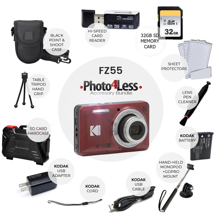 Kodak PIXPRO FZ55 Easy Point & Shoot Digital Camera Bundle (Red) +