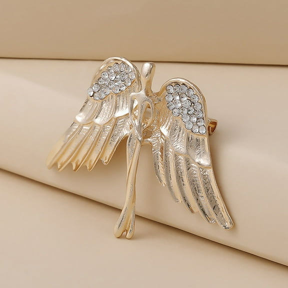 Masteelf Guardian Angel Pin for Clothes Made of Zinc Alloy and Rhinestone Golden Color Fashionable and Unique Brooch