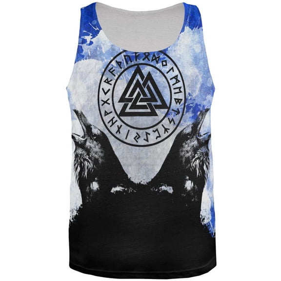 Huginn and Muninn Odin's Ravens Blue Splatter All Over Mens Tank Top Multi X-LG