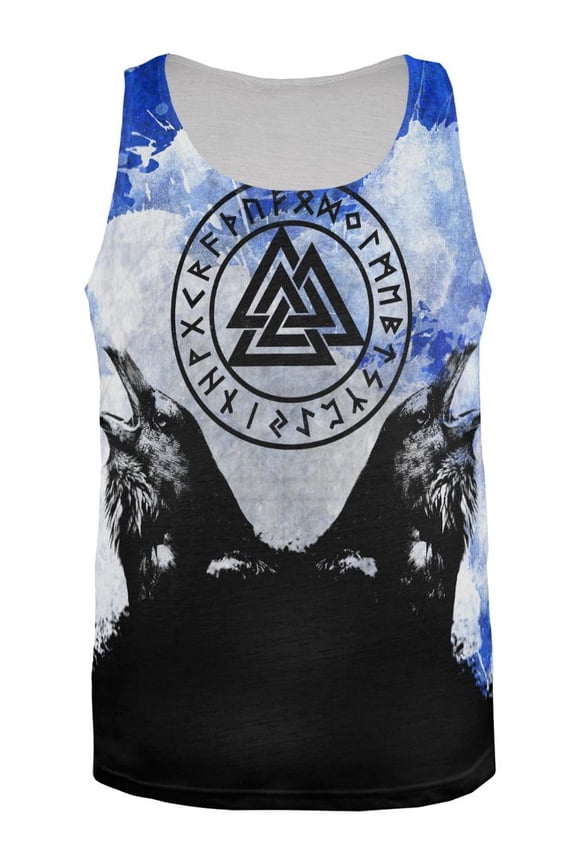 Huginn and Muninn Odin's Ravens Blue Splatter All Over Mens Tank Top Multi X-LG